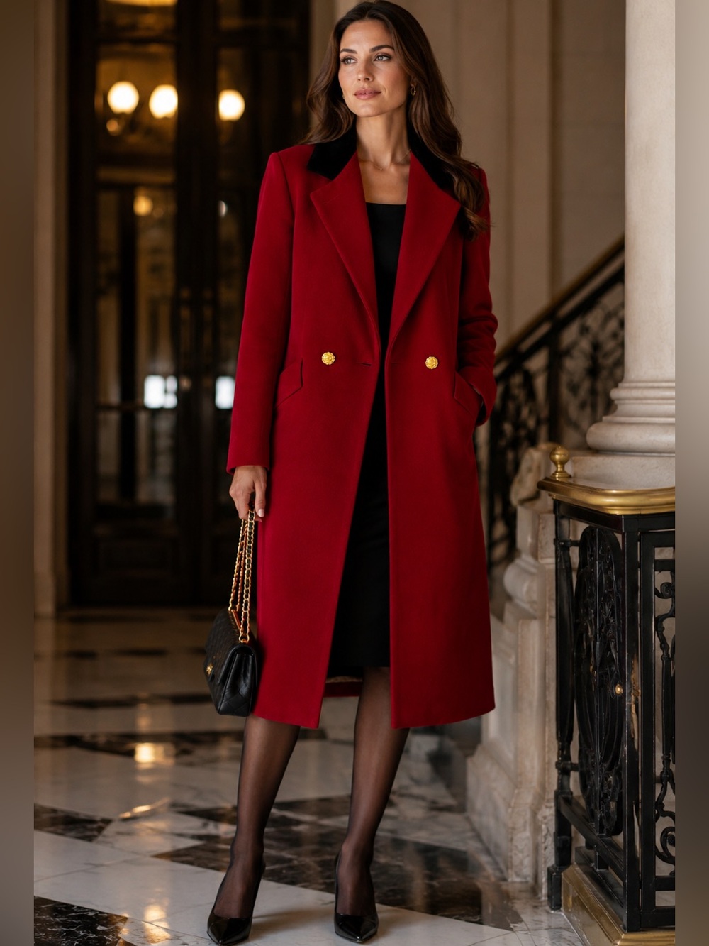 Vintage Forecaster of Boston Red 100% Wool Coat Velvet Collar Size 11/12